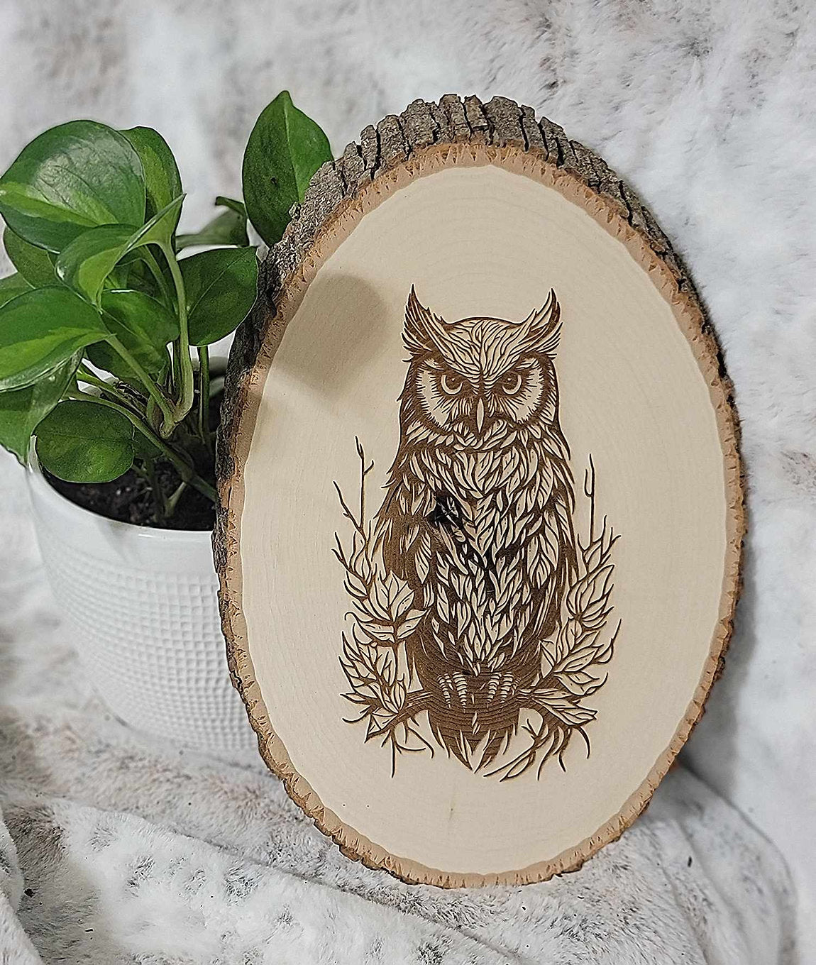 Owl Perched On A Limb Basswood Round Home Decor