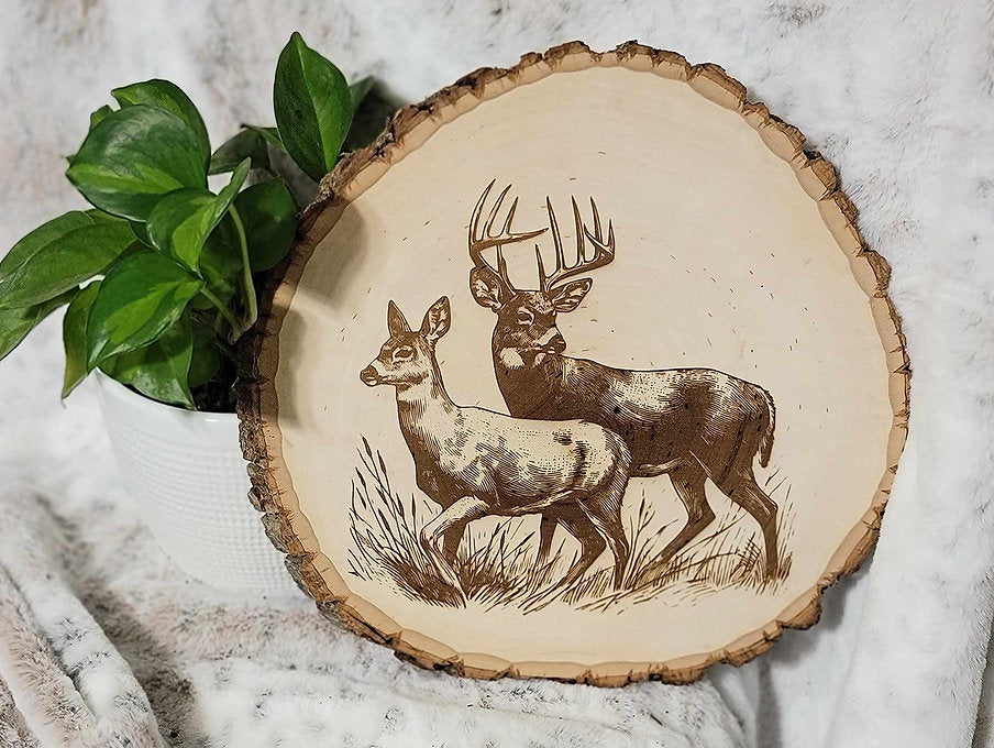 Buck And Doe Basswood Round Home Decor