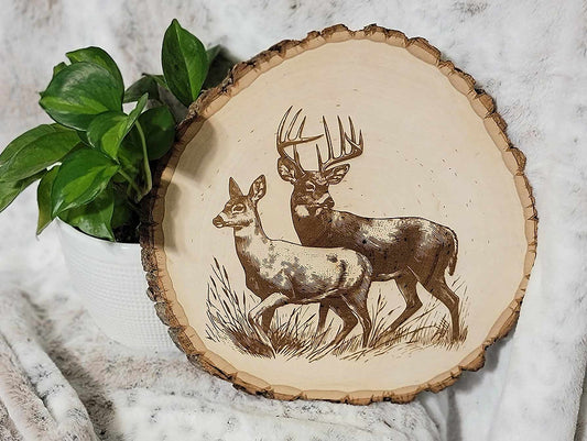 Buck And Doe Basswood Round Home Decor