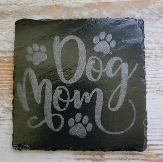 Dog Mom Black Slate Coaster