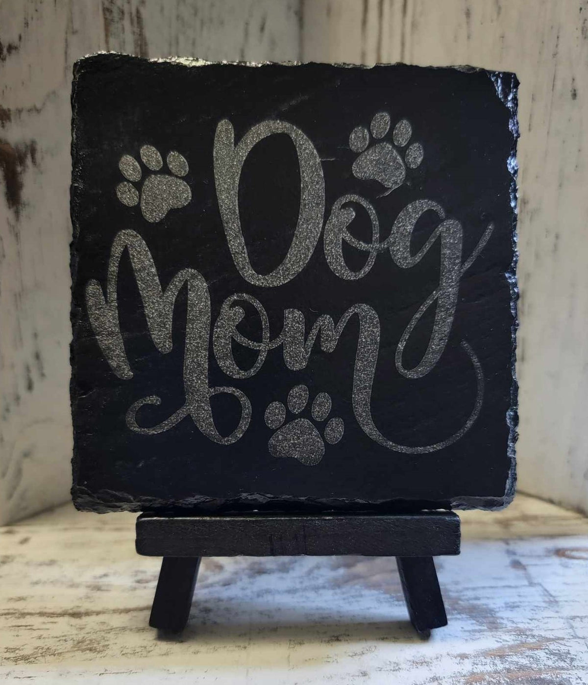 Dog Mom Black Slate Coaster