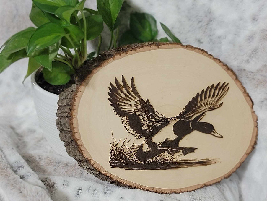 Duck In Flight Basswood Round Home Decor