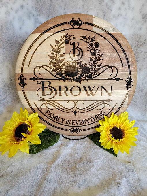 Personalized Family Is Everything Sunflower Acacia Round
