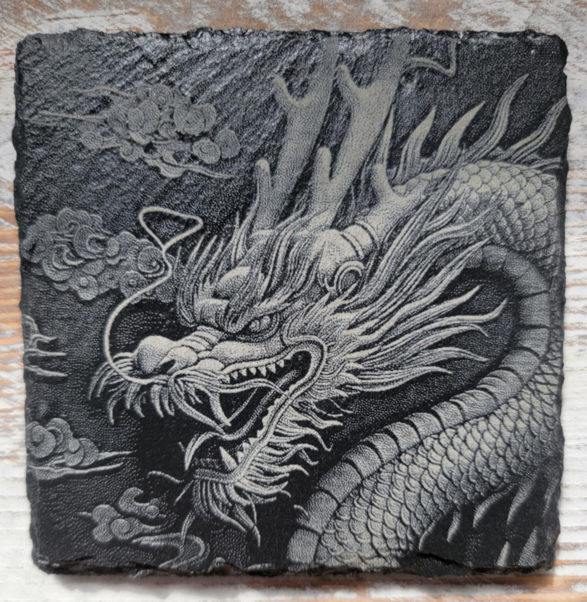 Horned Dragon Black Slate Coaster
