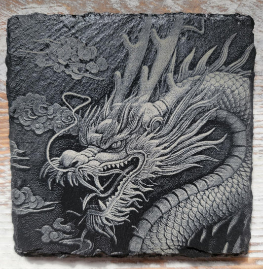 Horned Dragon Black Slate Coaster