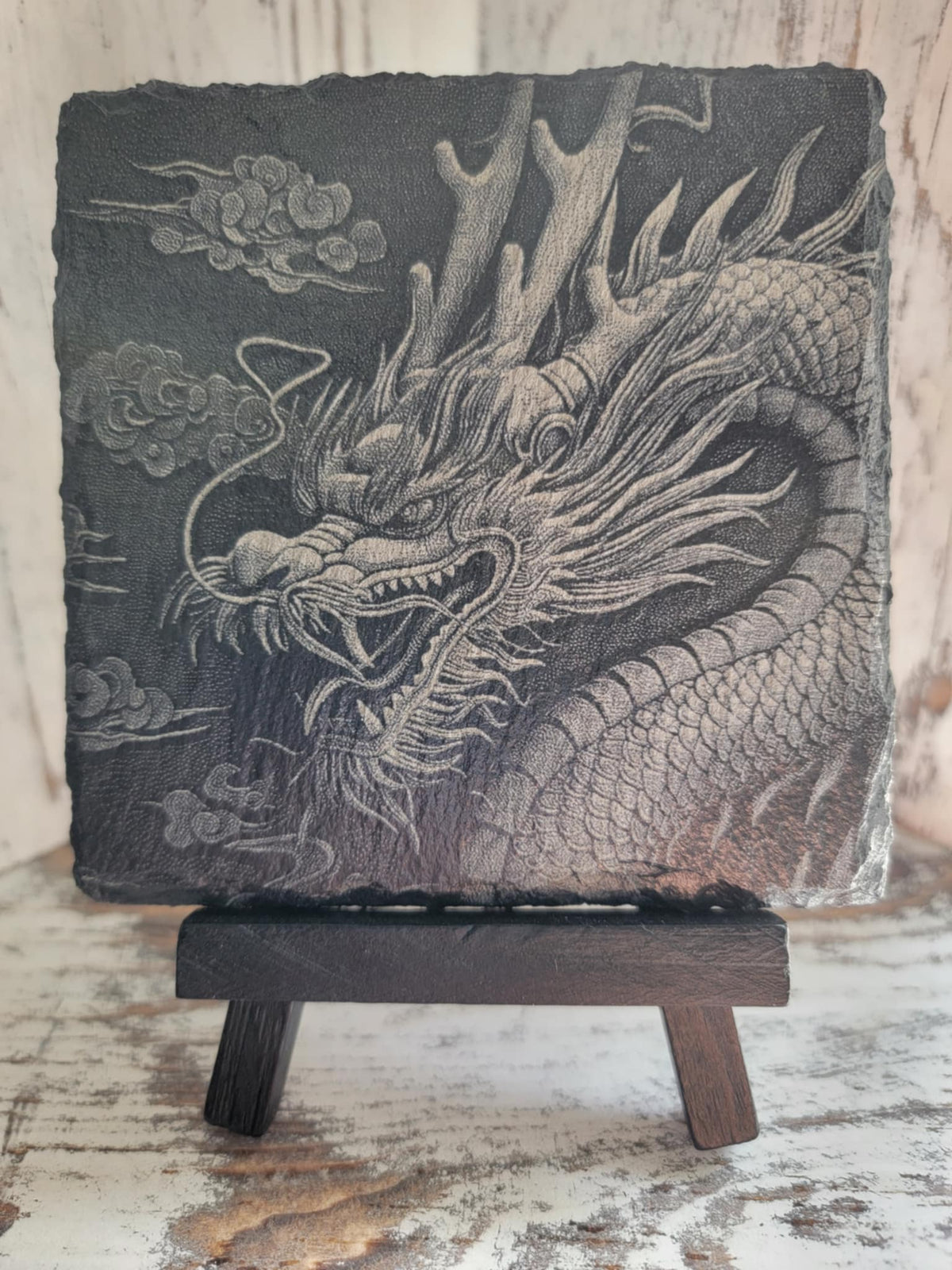 Horned Dragon Black Slate Coaster