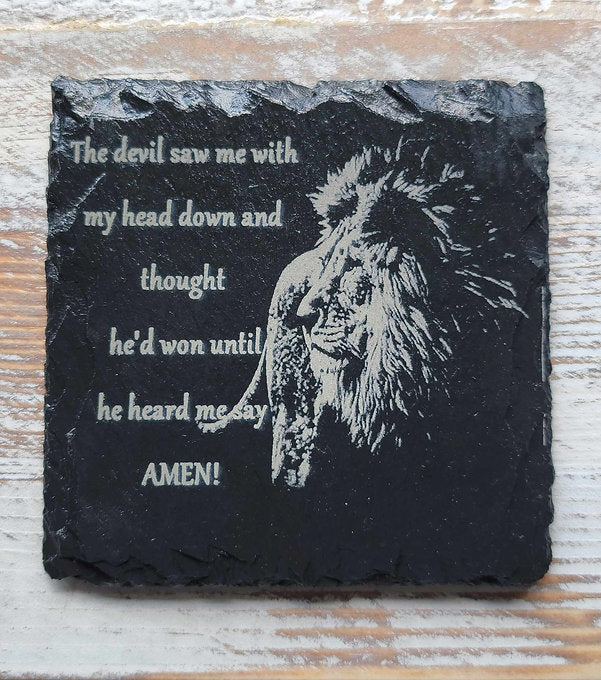 Inspirational Lion Black Slate Coaster