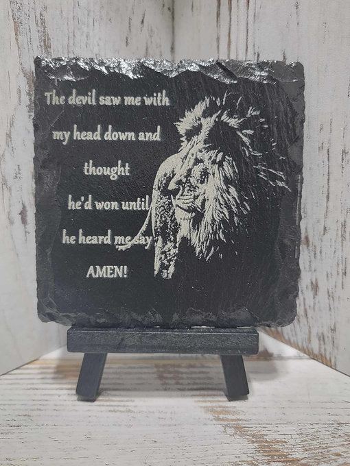 Inspirational Lion Black Slate Coaster