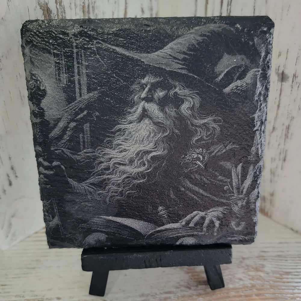 Mystical Wizard Black Slate Coaster
