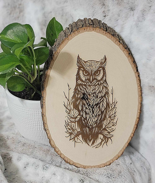 Owl Perched On A Limb Basswood Round Home Decor