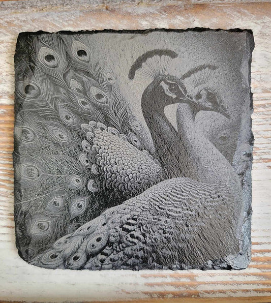 Beautiful Pair Of Peacocks Black Slate Coaster