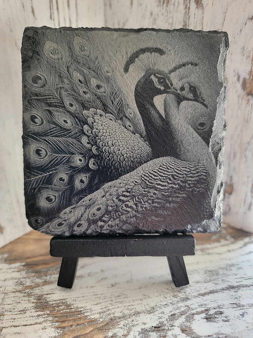 Beautiful Pair Of Peacocks Black Slate Coaster