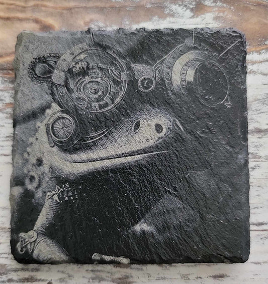 Steampunk Frog Black Slate Coaster