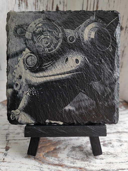 Steampunk Frog Black Slate Coaster
