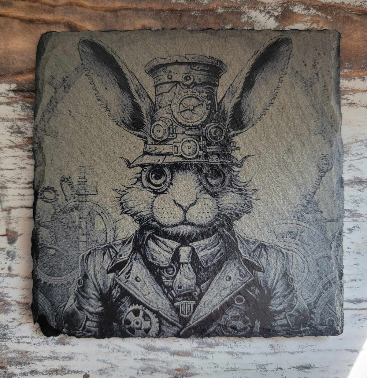 Steampunk Rabbit Slate Coaster