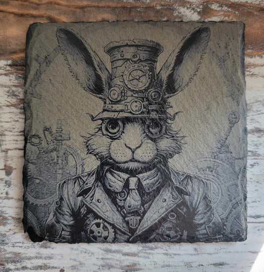 Steampunk Rabbit Slate Coaster