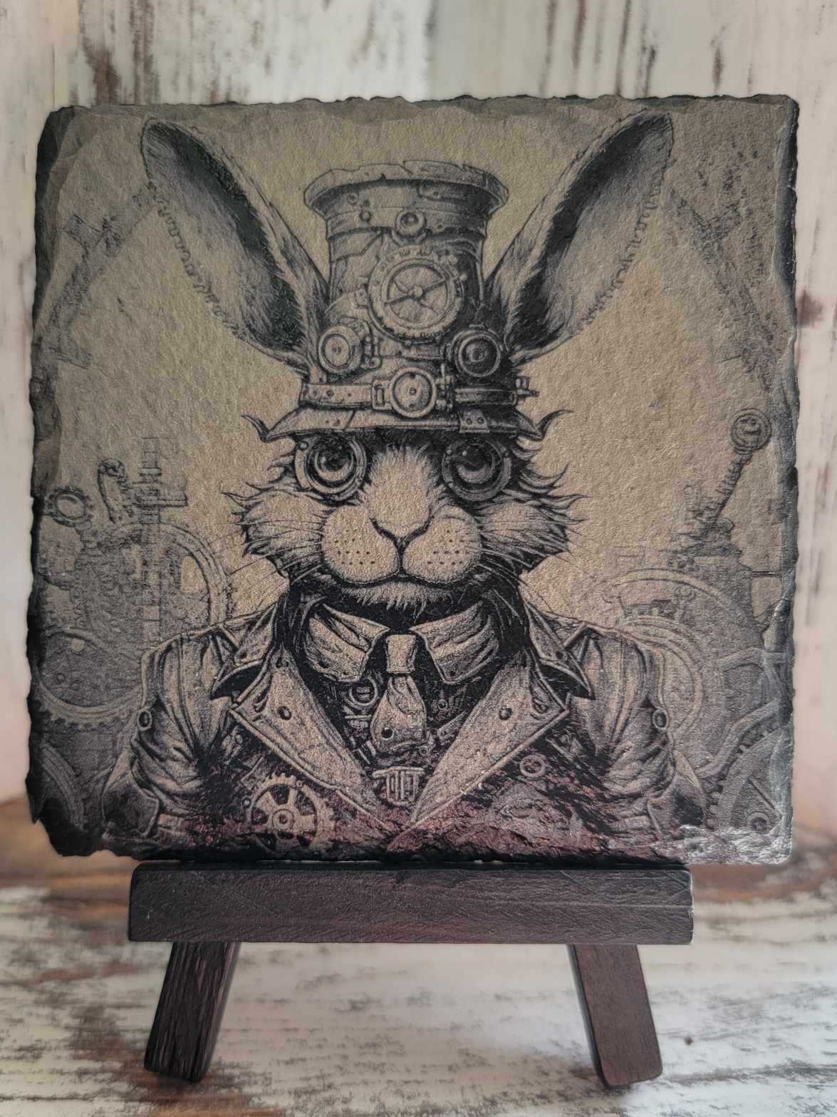 Steampunk Rabbit Slate Coaster