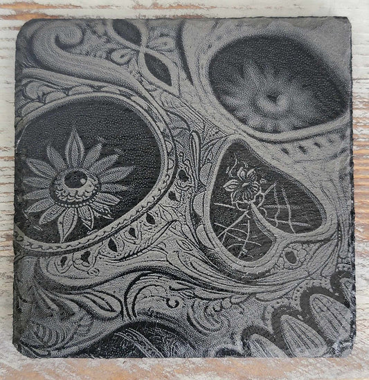 Sugar Skull Black Slate Coaster