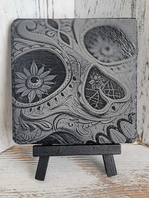 Sugar Skull Black Slate Coaster