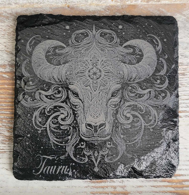 Taurus Zodiac Sign Black Slate Coaster
