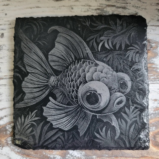 The Enchanting World Of Goldfish Black Slate Coaster
