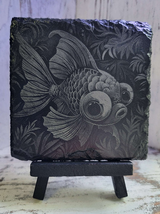 The Enchanting World Of Goldfish Black Slate Coaster