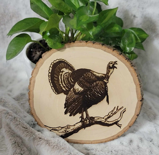 Turkey Perched On A Limb Basswood Round Home Decor