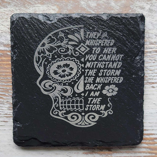 Inspirational Sugar Skull Black Slate Coaster