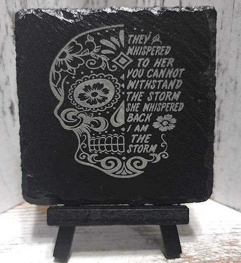 Inspirational Sugar Skull Black Slate Coaster