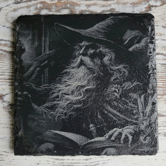 Mystical Wizard Black Slate Coaster