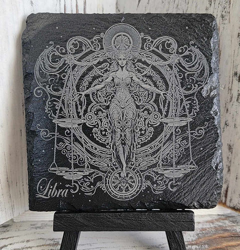 Libra Zodiac Sign Black Slate Coaster