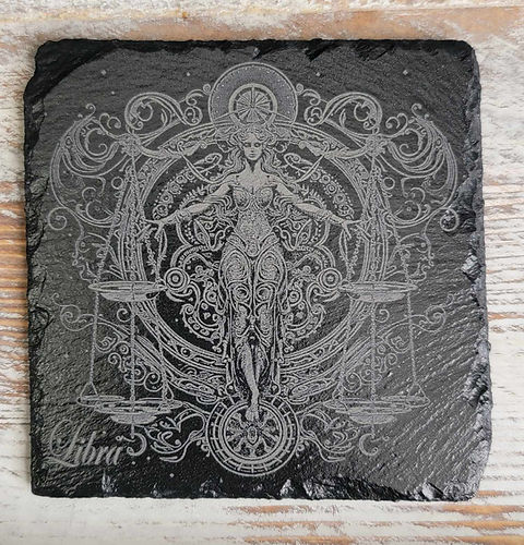 Libra Zodiac Sign Black Slate Coaster