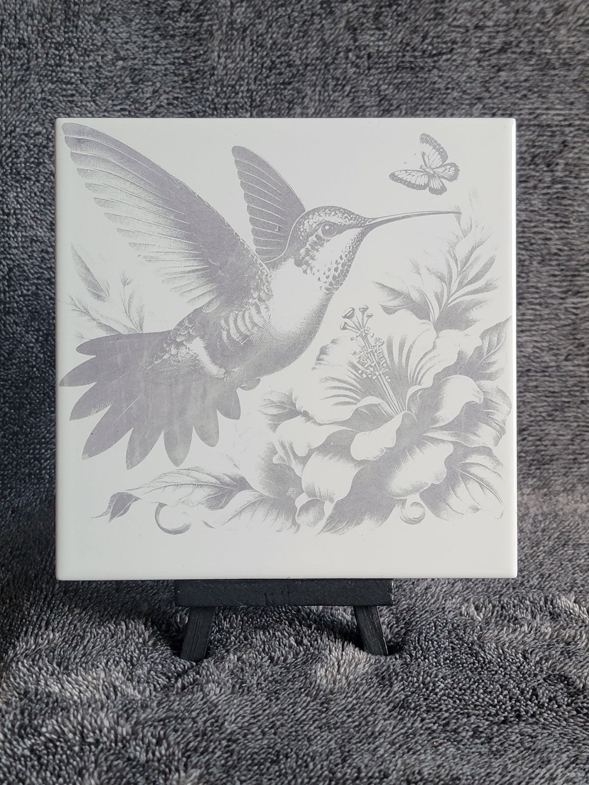 Hummingbird and Butterflies Ceramic Tile Decor